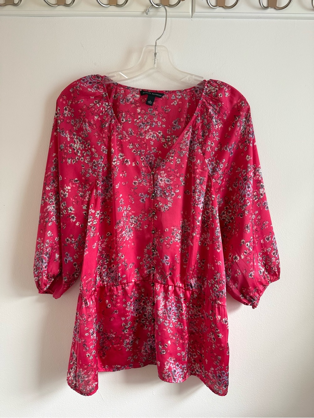 Banana Republic Pink Floral Peplum Blouse
